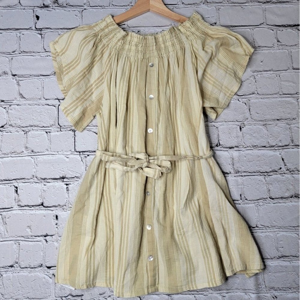 Faithfull The Brand 100% Cotton Sunshine Yellow White Stripe Off Shoulder Size 2